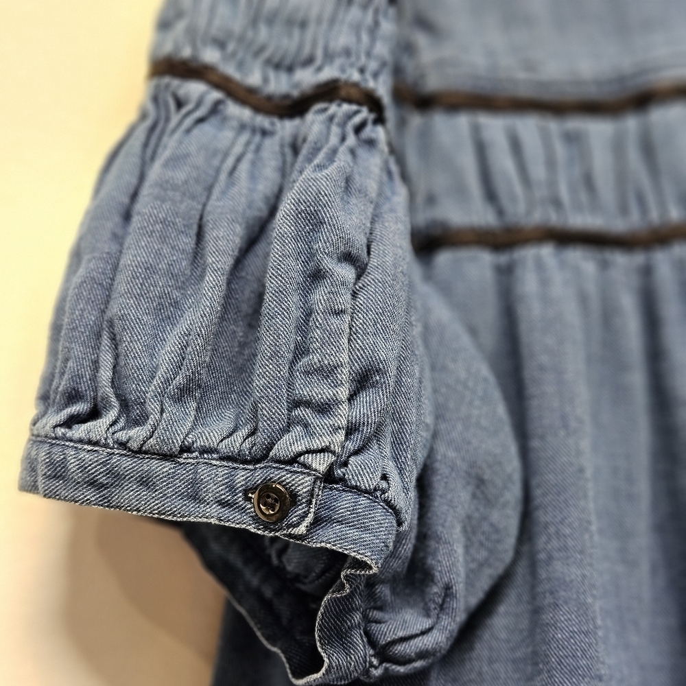 Maeve Leandra Shirred Yoke Mini Dress Size 2X Denim Button Down Ruffle Sleeves - Picture 12 of 15